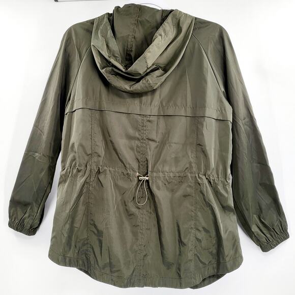 Cavalini Green Cinched Waist Hooded Windbreaker Jacket Women’s Sz Medium Petite - Picture 3 of 8